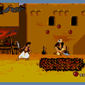 Aladdin 1 game scene with characters and desert background.