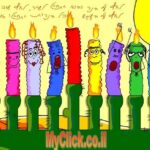 Colorful animated birthday candles with funny faces and flames.