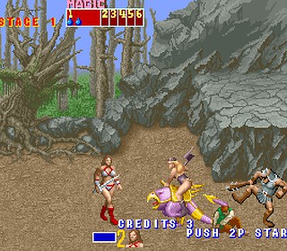 Retro pixel art of Golden Axe game scene.