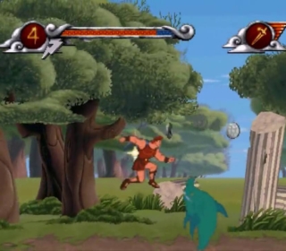 1. Heroic warrior jumping through ancient ruins in classic game setting.