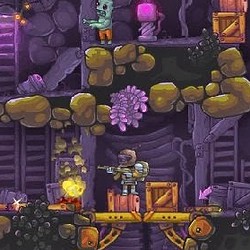 Gameplay screenshot of Mining Adventures showing a miner character exploring underground tunnels.