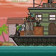 1. Action-packed pirate ship battle with characters firing cannons at enemies.