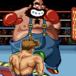 1. Large animated boxer in a pixel art fighting game with a crowd background.