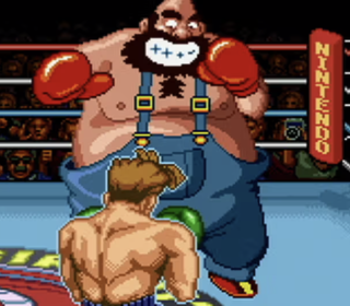 1. Large animated boxer in a pixel art fighting game with a crowd background.