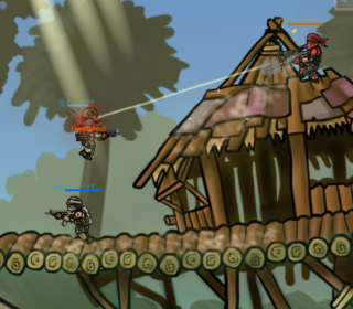 Explosive firefight in a tower defense game with soldiers and tactical combat.