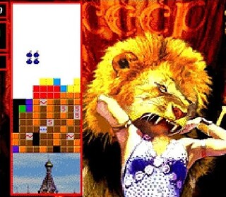Lion and tiger themed puzzle game with a girl celebrating victory.