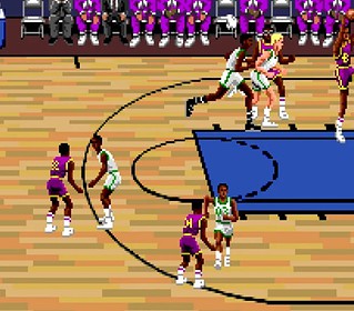 Basketball game between Lakers and Celtics during NBA Playoffs.