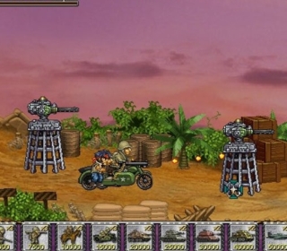 1. Classic pixel art motorcycle shooting game with turret defense mechanics.