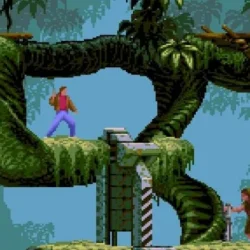 Climbing a lush jungle tree in a classic platformer game for adventure lovers.
