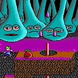 Colorful retro monster-themed platformer game screenshot.