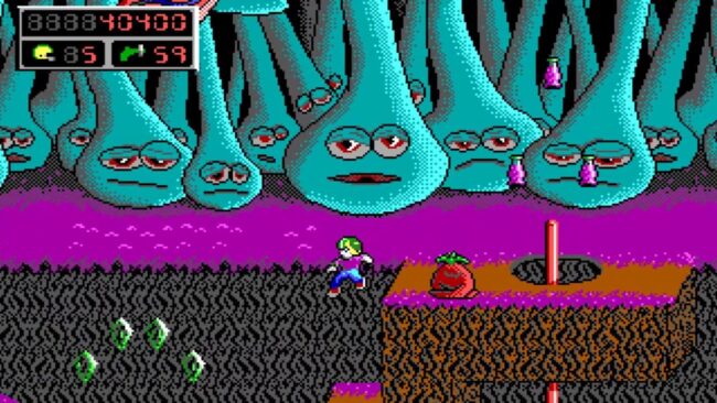 Colorful retro monster-themed platformer game screenshot.
