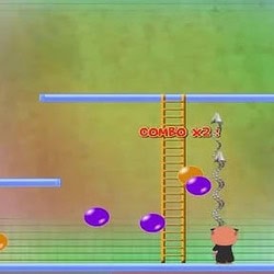 Colorful balloon bouncing game with ladder and obstacles for fun and entertainment.
