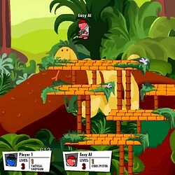1. AI character navigating jungle-themed platform game with ladders and greenery.
