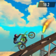 1. BMX bike stunt game on a wooden ramp with a dramatic sky background.