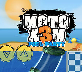 Stunt bike motocross game at the pool party featuring jumps and obstacles.