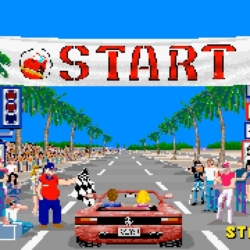 Kids racing game start line with pixel art style.