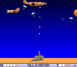 Aliens attacking Earth in retro space shooter game.