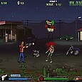 Night Shooter game scene with zombie characters, guns, and dark urban background.