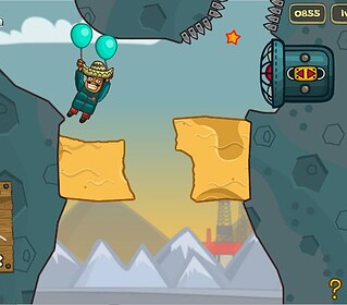 Amigo Pancho 5 Arctic & Peru game scene with balloons and obstacles.