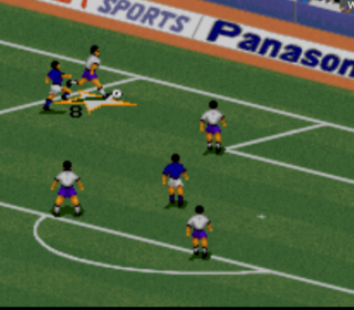 Goalkeeping save in classic pixel art football video game.