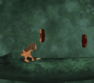Pixelated Jungle Book gameplay with animal hero and treasure coins in a lush forest setting.