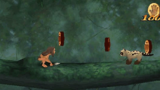 Low-resolution jungle animal platformer game screenshot with a tiger and a bear.