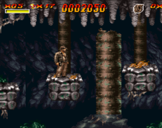 Gameplay screenshot from Metal Slug featuring enemy soldier and underground environment.