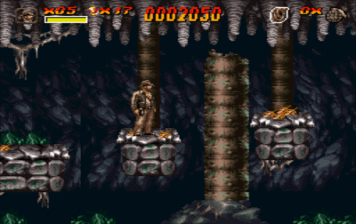 Gameplay screenshot from Metal Slug featuring enemy soldier and underground environment.