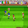 Classic soccer video game gameplay with vibrant pixel art.
