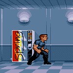 Pixel art Street Fighter game scene with two fighters in action.