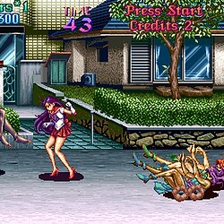 Classic Street Fighter II arcade game screenshot with character Chun-Li fighting a dragon.