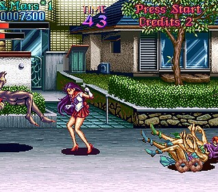 Classic Street Fighter II arcade game screenshot with character Chun-Li fighting a dragon.