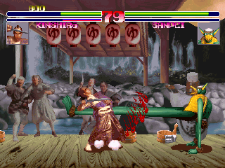 Samurai Shodown gameplay screenshot showing intense sword combat.