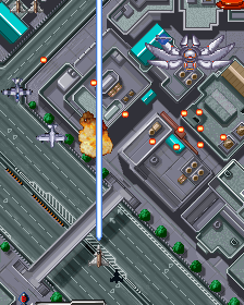 Arcade shooter game screenshot with aircraft and explosions from 1945k III.