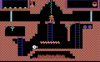 Retro 8-bit game screenshot from Montezumas Revenge with ladders and enemies.