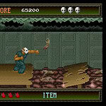 Gameplay screenshot from Splatterhouse showing character fighting enemies.