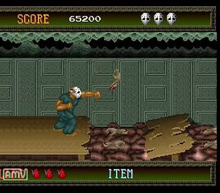 Gameplay screenshot from Splatterhouse showing character fighting enemies.