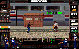Gameplay scene from Crime Wave showing characters and train environment.