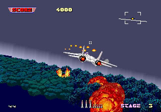 Aircraft combat in the classic arcade game Battle of Midway, featuring planes, explosions, and a nig.