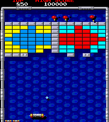 Classic Breakout arcade game with colorful bricks and paddle gameplay.