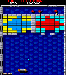 Classic Breakout arcade game with colorful bricks and paddle gameplay.