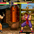 Classic Street Fighter II arcade game screenshot with Ryu and Ken fighting.