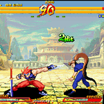Classic Street Fighter II arcade game screenshot with characters in combat.