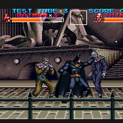 Classic Batman arcade game screenshot with Batman fighting clowns.
