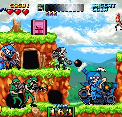 Super Mario Bros. game scene with characters and enemies.