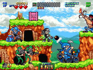 Super Mario Bros. game scene with characters and enemies.