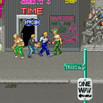 Classic Streets of Rage 2 arcade game scene with characters fighting.