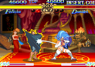 Fighting game scene with two characters in a luxurious palace setting.