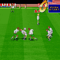 Classic football video game gameplay with players competing on the field.