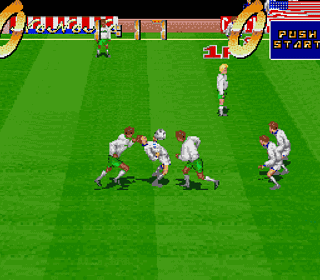 Classic football video game gameplay with players competing on the field.
